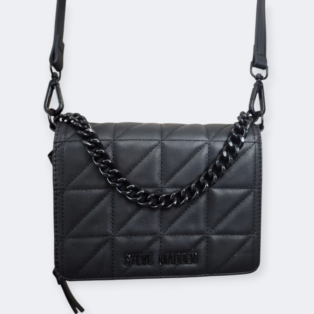 Steve Madden Black Quilted With Chain Handle Crossbody Bag